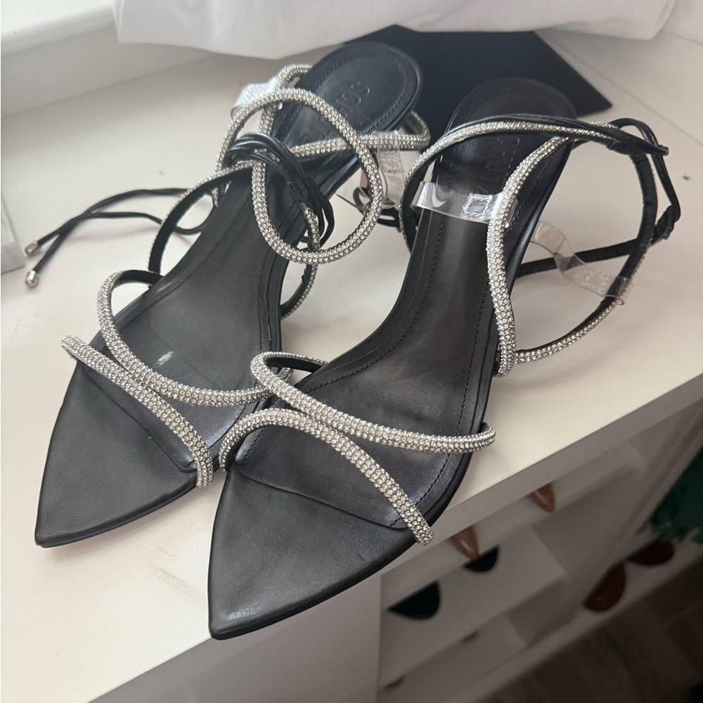 Schutz Black and Silver Strappy Heels